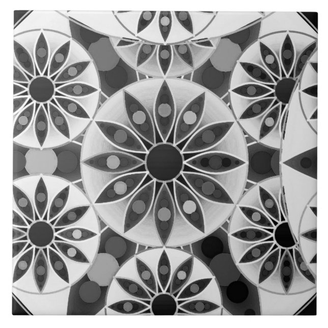 Padrão Mandala, preto, branco e cinzas / cinzas (Frente)