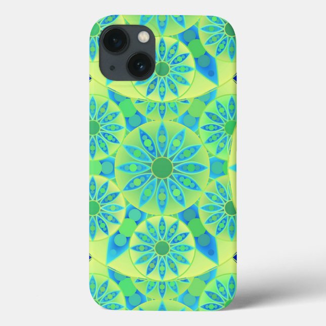 Padrão Mandala, turquesa, azul, verde limão (Verso)