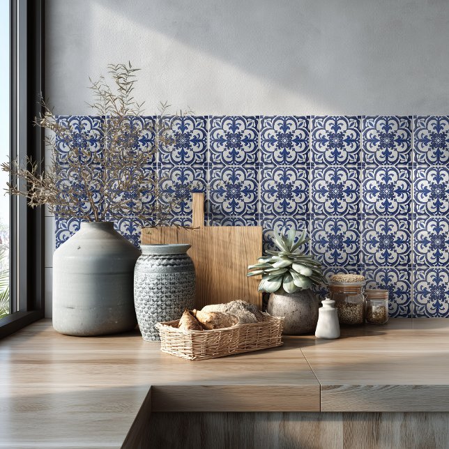 Padrão Mediterrâneo de Azulejo Azul Backsplash (Criador carregado)