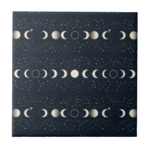 Padrão Minimalista de Fases Lunares com Estrelas e