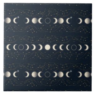 Padrão Minimalista de Fases Lunares com Estrelas e