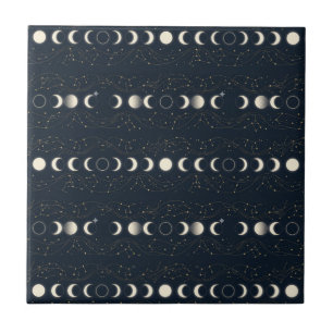 Padrão Minimalista de Fases Lunares com Estrelas e