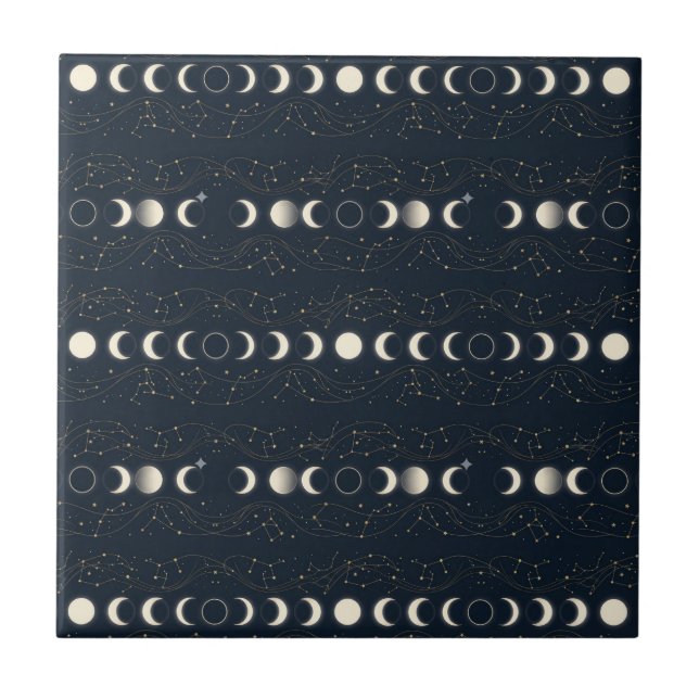 Padrão Minimalista de Fases Lunares com Estrelas e (Frente)