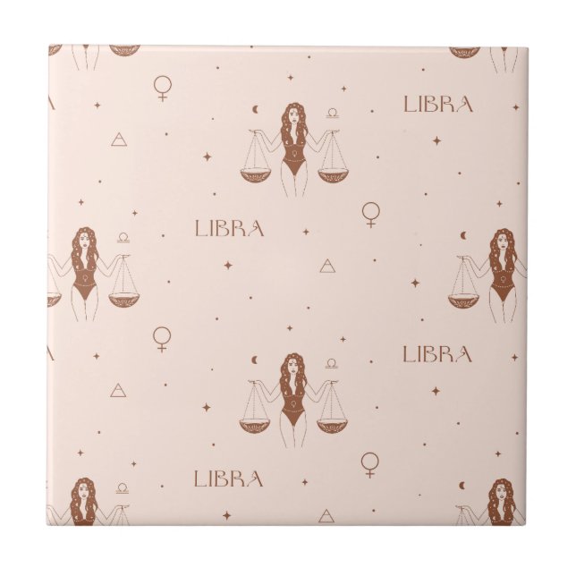 Padrão Místico do Zodíaco de Libra em Rosa e Marro (Frente)