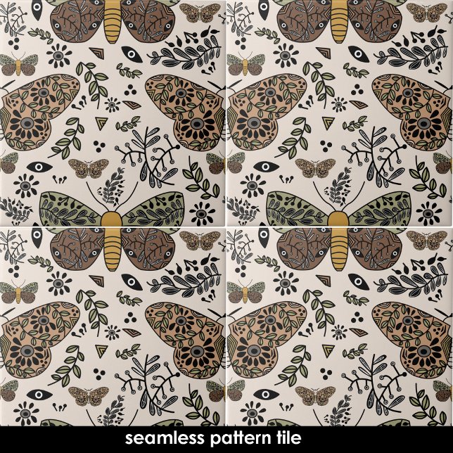 Padrão moderno de Abstrato da Boêmia sem costura (Modern Bohemian Moth Abstract Seamless Pattern Ceramic Tile)