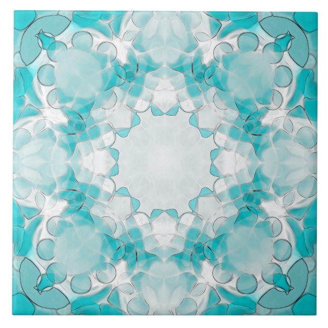 Padrão moderno de abstrato mandala, teal, branco (Frente)