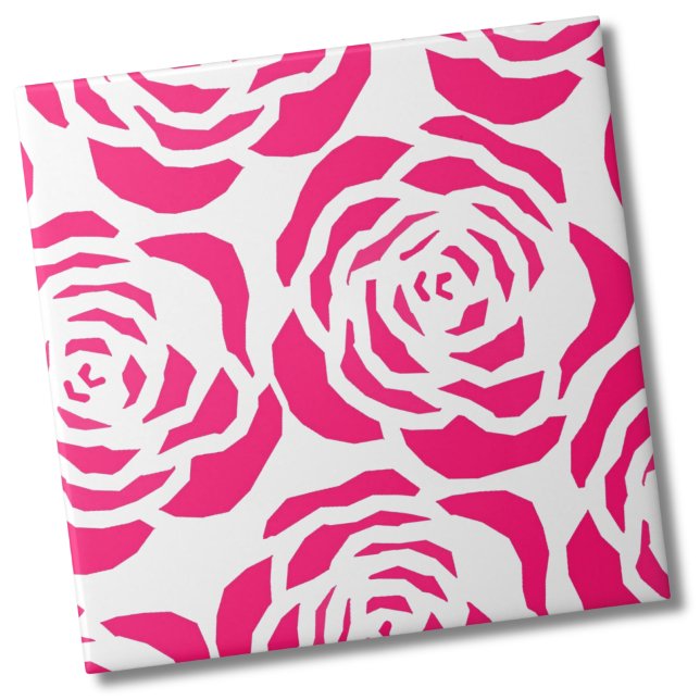 Padrão Moderno de Flor Rosa Rosa Rosa Rosa Rosa (Abstract Modern Magenta Pink Roses Floral Pattern Ceramic Tile)