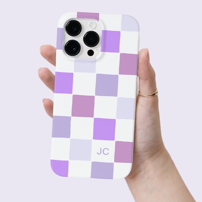 Padrão Moderno de Lavanda Roxo Verificado em Monog (Monogram Checkered Purple Lavender Modern Pattern Case-Mate iPhone Case)