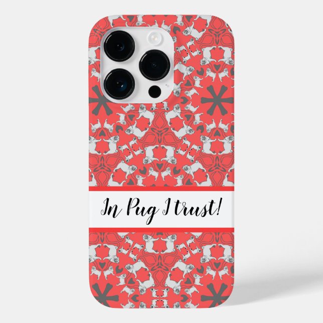 Padrão moderno de Pug monogramado em vermelho cora (Verso)