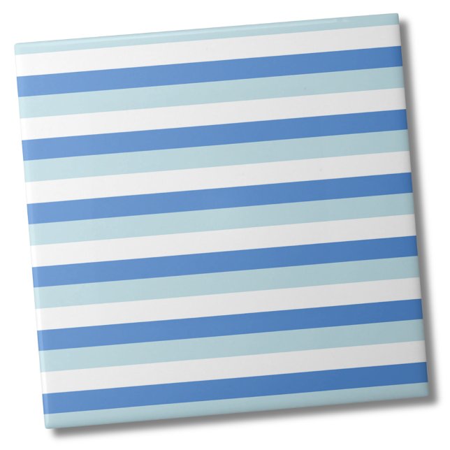Padrão Moderno de Tendy White Blue Stripe (Simple Modern Bold Teal Blue Stripe Pattern Ceramic Tile)