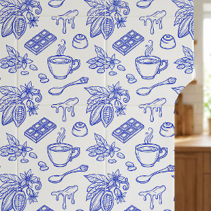 Padrão Moderno de Toile Azul Cacao e Chocolate