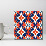 Padrão Mosaico Azul e Vermelho marroquino<br><div class="desc">Adicione um toque de charme exótico e cores vibrantes ao seu espaço com Azulejos cerâmicos de padrão sem costura, marroquino vermelho e azul, mexicano e espanhol. Estes azulejos maravilhosamente elaborados são inspirados pelos ricos e complexos designs da arte e arquitetura marroquina tradicional. Eles são perfeitos para criar um ponto focal...</div>