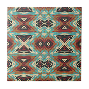 Padrão Mosaico Tribal Laranja Verde Turquesa Azul