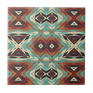 Padrão Mosaico Tribal Laranja Verde Turquesa Azul