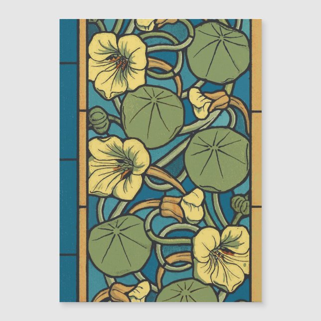 Padrão Nouveau da Flor Nasturtium Amarelo Azul (Frente)