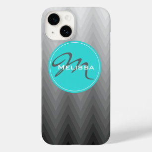 Padrão ombre da cinza Chevron Turquoise Nome Monog