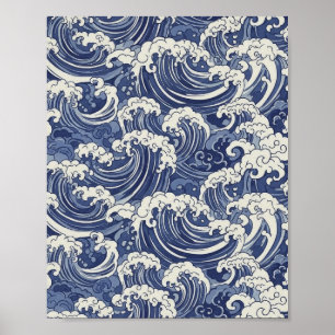 Padrão Onda Japonês - Impressão de Arte Oceânica