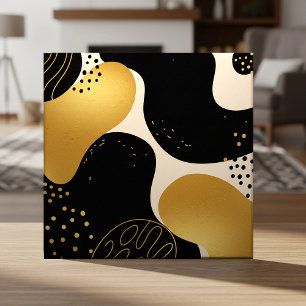Padrão Orgânico Abstrato Moderno Preto e Dourado