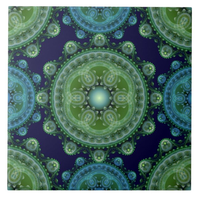 Padrão oriental azul-esverdeado fractal (Frente)