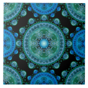 Padrão oriental azul fractal verde