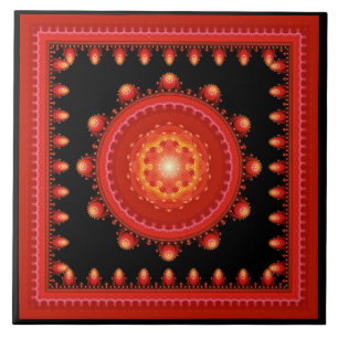 Padrão oriental fractal vermelho emoldurado