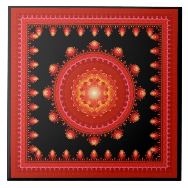 Padrão oriental fractal vermelho emoldurado (Frente)