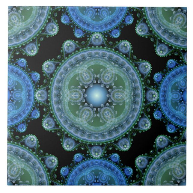 Padrão oriental verde azul-fractal (Frente)
