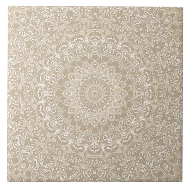 Padrão Ornamental de Mandala Bege e Branco (Frente)