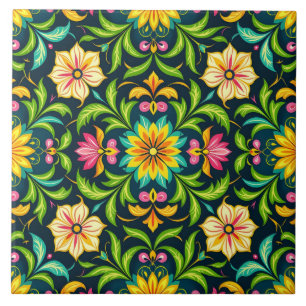 Padrão Ornamental Floral em Cores Vibrantes