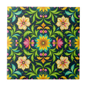 Padrão Ornamental Floral em Cores Vibrantes