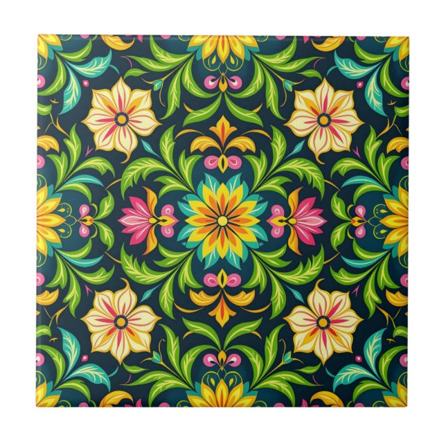 Padrão Ornamental Floral em Cores Vibrantes (Frente)
