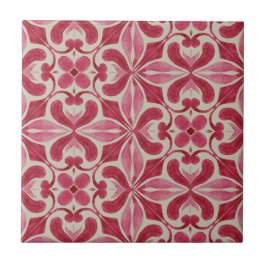 Padrão Ornate de Azulejo Vermelho com Motivos Flor