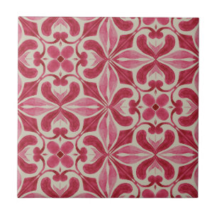 Padrão Ornate de Azulejo Vermelho com Motivos Flor
