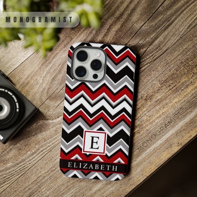 Padrão Personalizável da Cinza Vermelha Preta e Pr (Customizable White Black Red Grey Chevron Pattern iPhone Case)