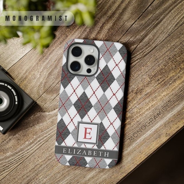 Padrão Personalizável de Estilo Vermelho Negro de  (Customizable Grey Black White Red Argyle Pattern iPhone Case)