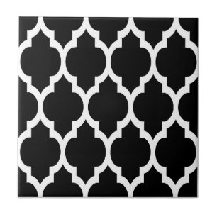 Padrão Preto de Quatrefoil Marroquino Branco #4