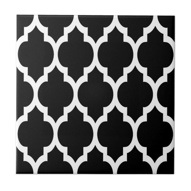 Padrão Preto de Quatrefoil Marroquino Branco #4 (Frente)