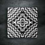 Padrão preto e branco da arte Op Geométrica Modern<br><div class="desc">Esse azulejo cerâmico apresenta um design geométrico cativante, moderno e eterno. Sua design é caracterizada por um intrincado padrão preto e branco. No centro do azulejo está uma figura parecida com uma estrela, cercada por múltiplas camadas de formas geométricas, incluindo diamantes, triângulos e quadrados. O padrão é simétrico, com formas...</div>