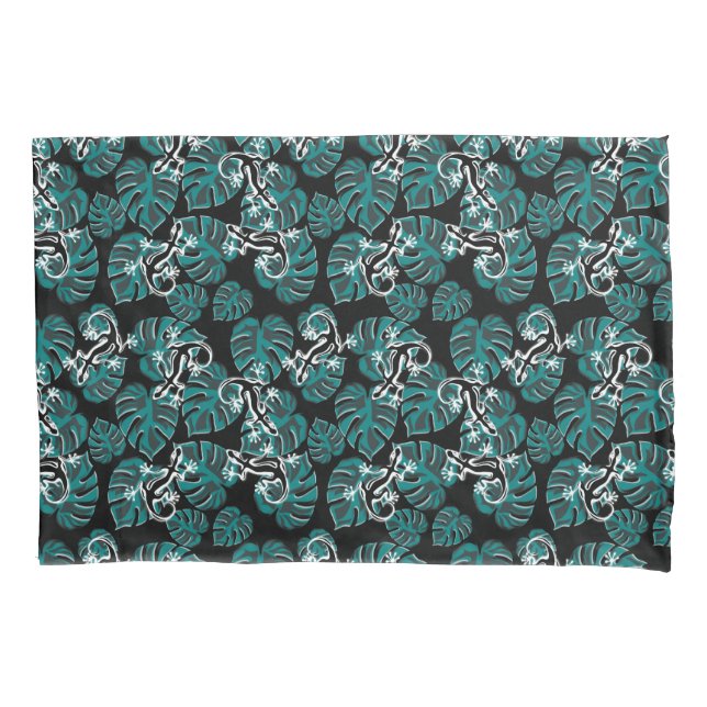 Padrão Preto e Verde - Geckos e Folhas (Frente)