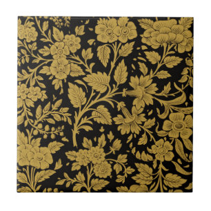 Padrão Preto Floral Ouro Antigo Trabalho em Lacage