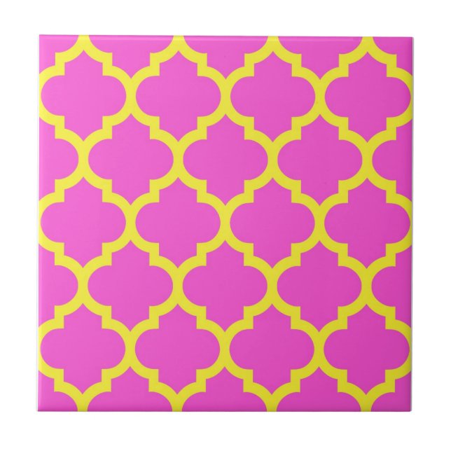 Padrão Quatrefoil Amarelo-Cor-de-Rosa Quente marro (Frente)