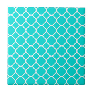 Padrão Quatrefoil Branco e Turquesa Brilhante