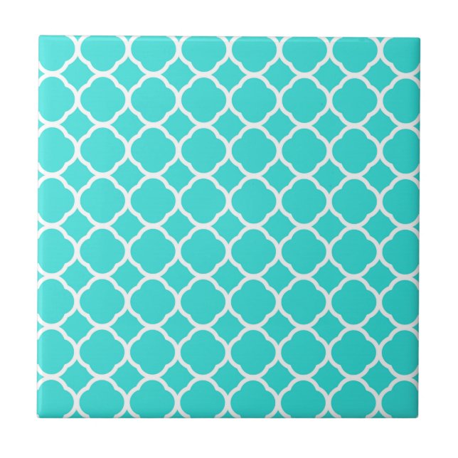 Padrão Quatrefoil Branco e Turquesa Brilhante (Frente)