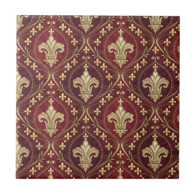 Padrão Real de Veludo Vermelho com Fleur-de-lis Do (Frente)