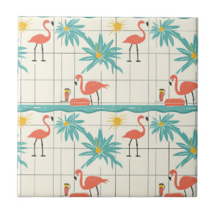 Padrão Retro de Flamingo à Beira da Piscina de Ver