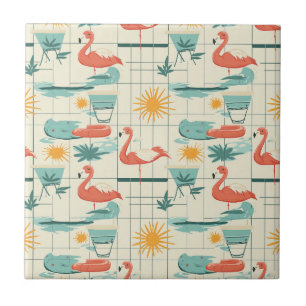 Padrão Retro de Flamingo à Beira da Piscina de Ver
