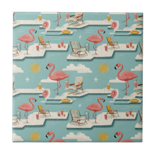 Padrão Retro de Flamingo à Beira da Piscina de Ver