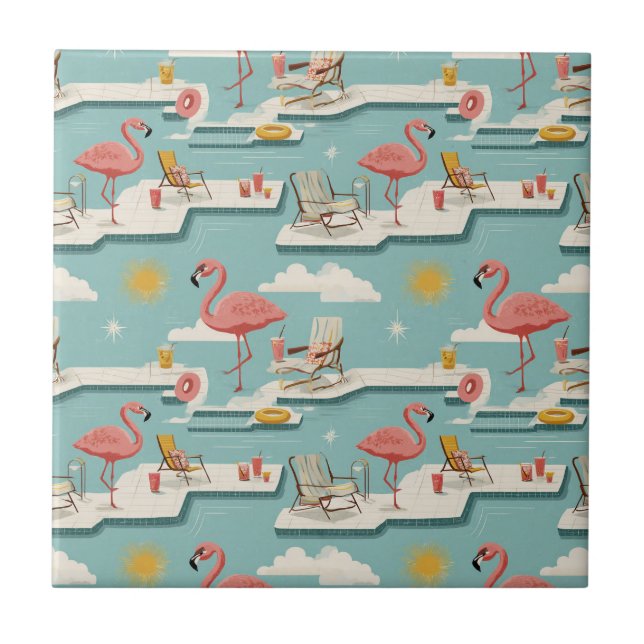 Padrão Retro de Flamingo à Beira da Piscina de Ver (Frente)