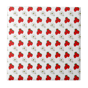 Padrão Retro de Morango Vermelho e Flor