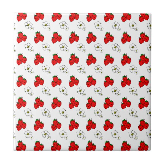 Padrão Retro de Morango Vermelho e Flor (Frente)